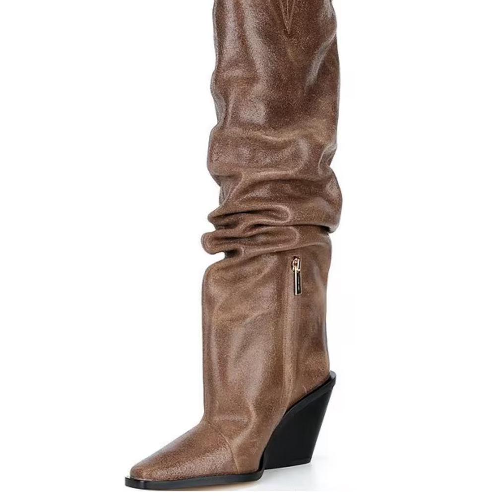 Brand New MICHAEL Michael Kors Bronze-Brown Slouch Wedge Knee-High Boot size